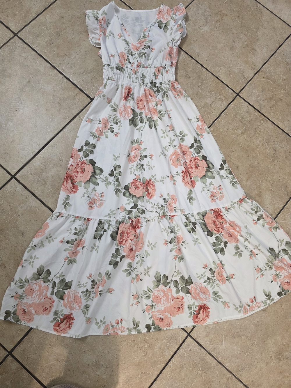 SHEIN White Maxi Dress with Peach Floral Print - Picture 5 of 7